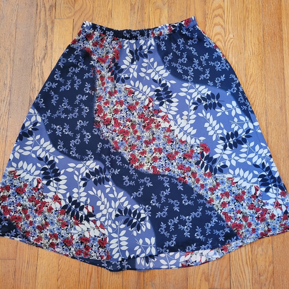 Coldwater Creek PS Skirt Blue Floral Patchwork Midi Modest Americana Summer